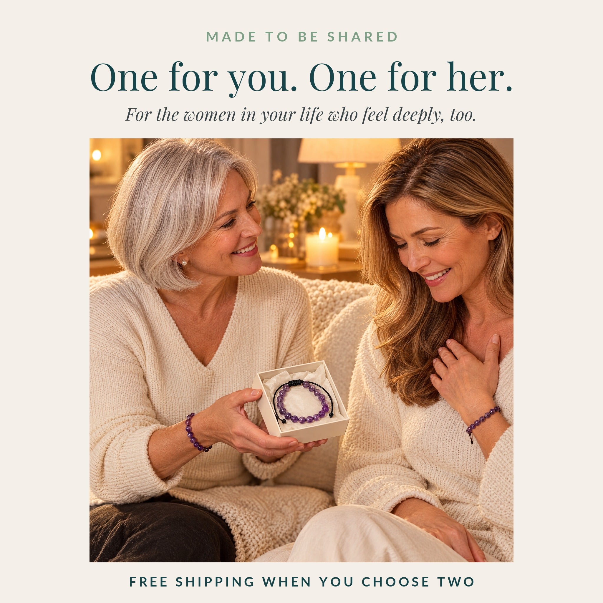 One for you, one for her: sharing the amethyst bracelet as a gift
